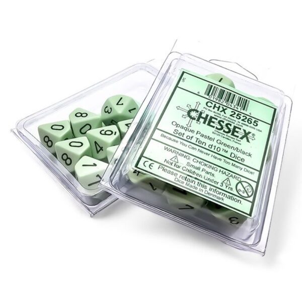 Chessex Opaque Pastel Green/Black Set of Ten D10