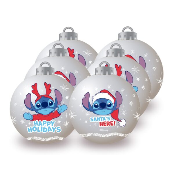 Disney Stitch Silver 6 Christmas Baubles Pack