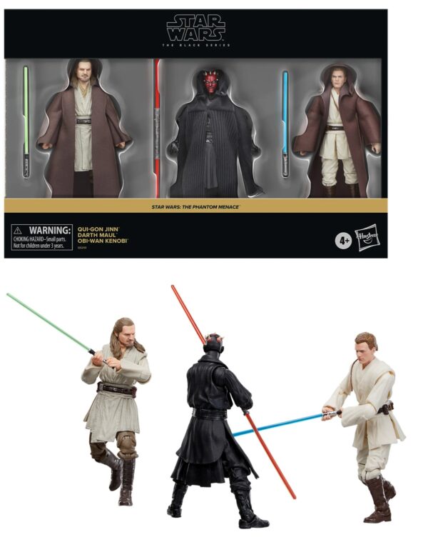 Star Wars The Phantom Menace Qui-Gon Jinn, Darth Maul, Obi-Wan Kenobi Black Series Hasbro Figures