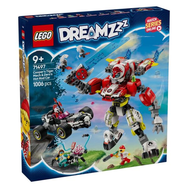 LEGO Dreamzzz 71497 Cooper's Tiger Mech and Zero's Hot Rod Car