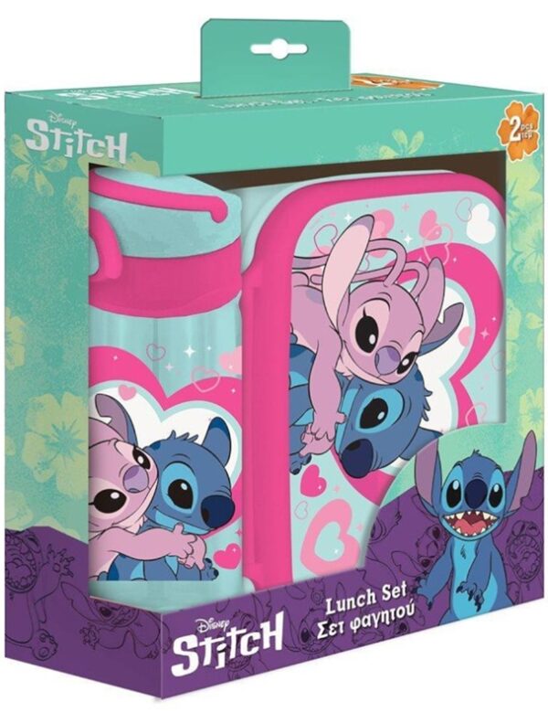 Disney Stitch & Angel Set of Lunch Box & Plastic Bottle 500ml