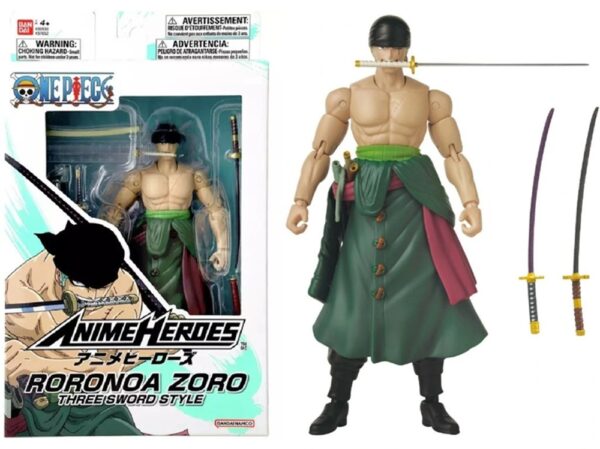 One Piece Roronoa Zoro Three Sword Style Anime Heroes Bandai Figure