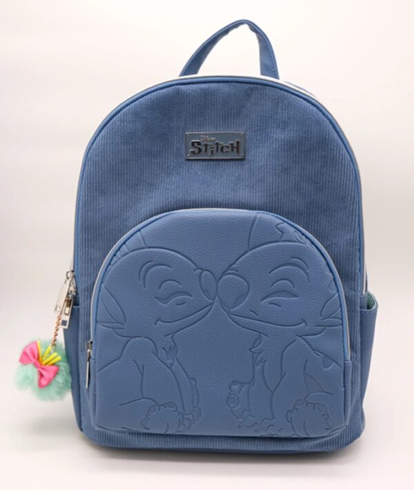 Disney Stitch & Angel Fashion Duo Blue Corduroy Backpack 28x22x11cm