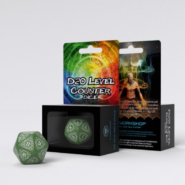 Q-Workshop D20 Level Counter Green & White Die