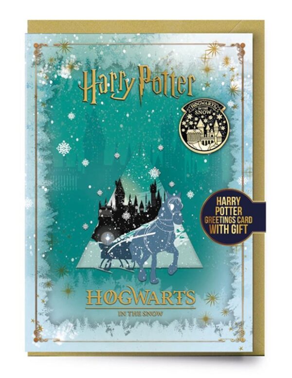Harry Potter Hogwarts In The Snow Greeting Card with Pin