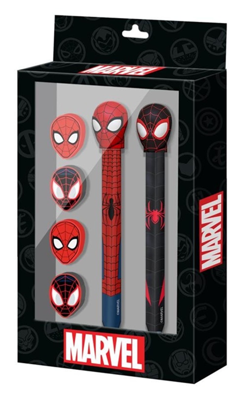 Marvel Spider-Man Set of 2 Pencils + 4 Erasers