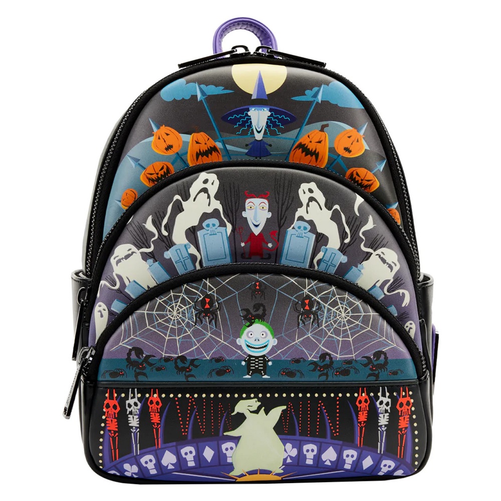 pos-0671803426023-b8f8f39982707f43a534dd04a1e902c9.jpg Disney Nightmare Before Christmas Lock Shock Barrel Oogie Boogie Loungefly Backpack - Image 1