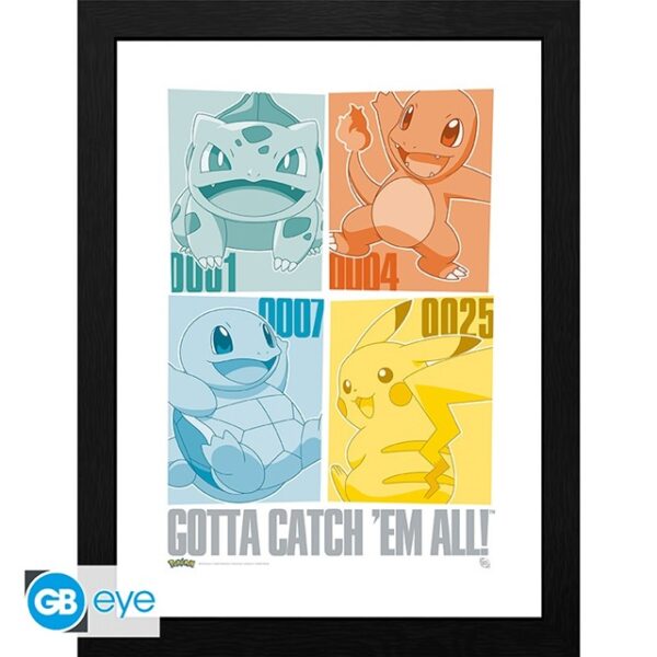 Pokemon Pikachu & Kanto Starters Frame 30x40cm