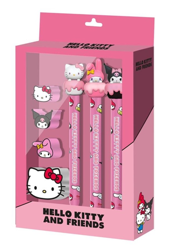 Hello Kitty & Friends Cake Set of 3 Pencils + 4 Erasers