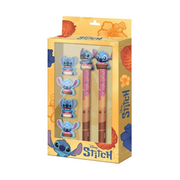 Disney Stitch & Angel Donut Set of 2 Pencils + 4 Erasers