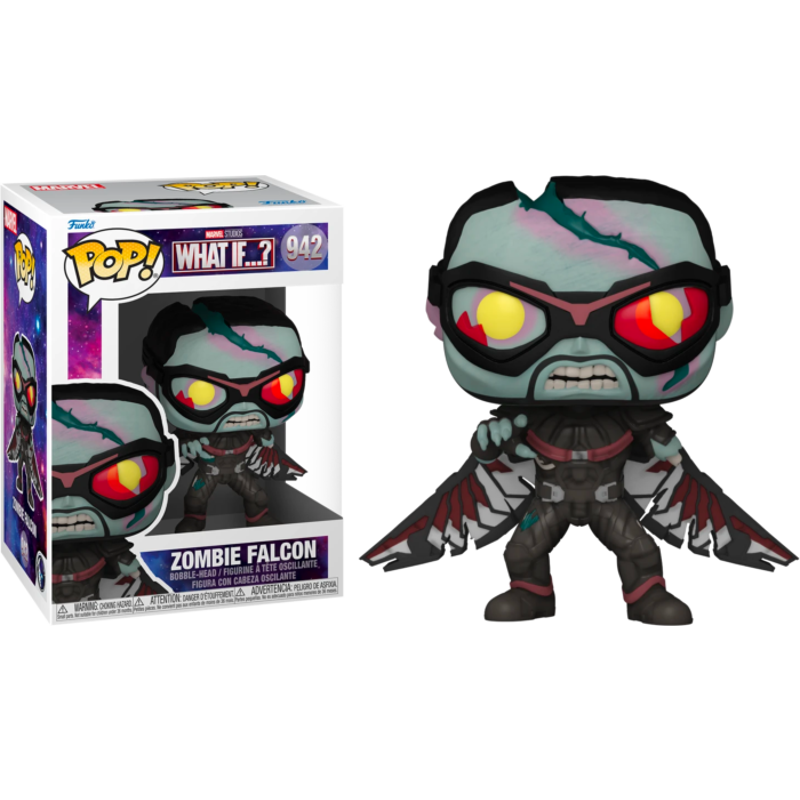 pos-889698573771-6b5264070a459b5ceab51766a7b4a5a2.png Funko POP! Marvel What If…? N° 942 - Zombie Falcon - Image 1