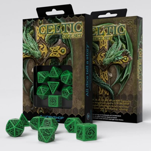 Q-Workshop Celtic 3D Revised Green & Black Dice Set