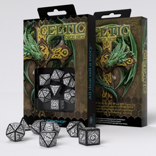 Q-Workshop Celtic 3D Revised Black & White Dice Set