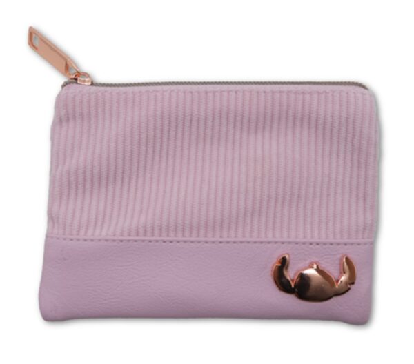 Disney Stitch & Angel Pink Corduroy Fashion Duo Pouch Wallet 14x10x1cm