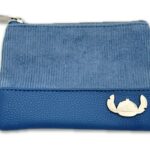 Disney Stitch & Angel Blue Corduroy Fashion Duo Pouch Wallet 14x10x1cm