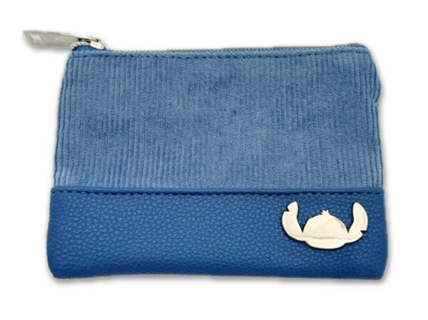 Disney Stitch & Angel Blue Corduroy Fashion Duo Pouch Wallet 14x10x1cm