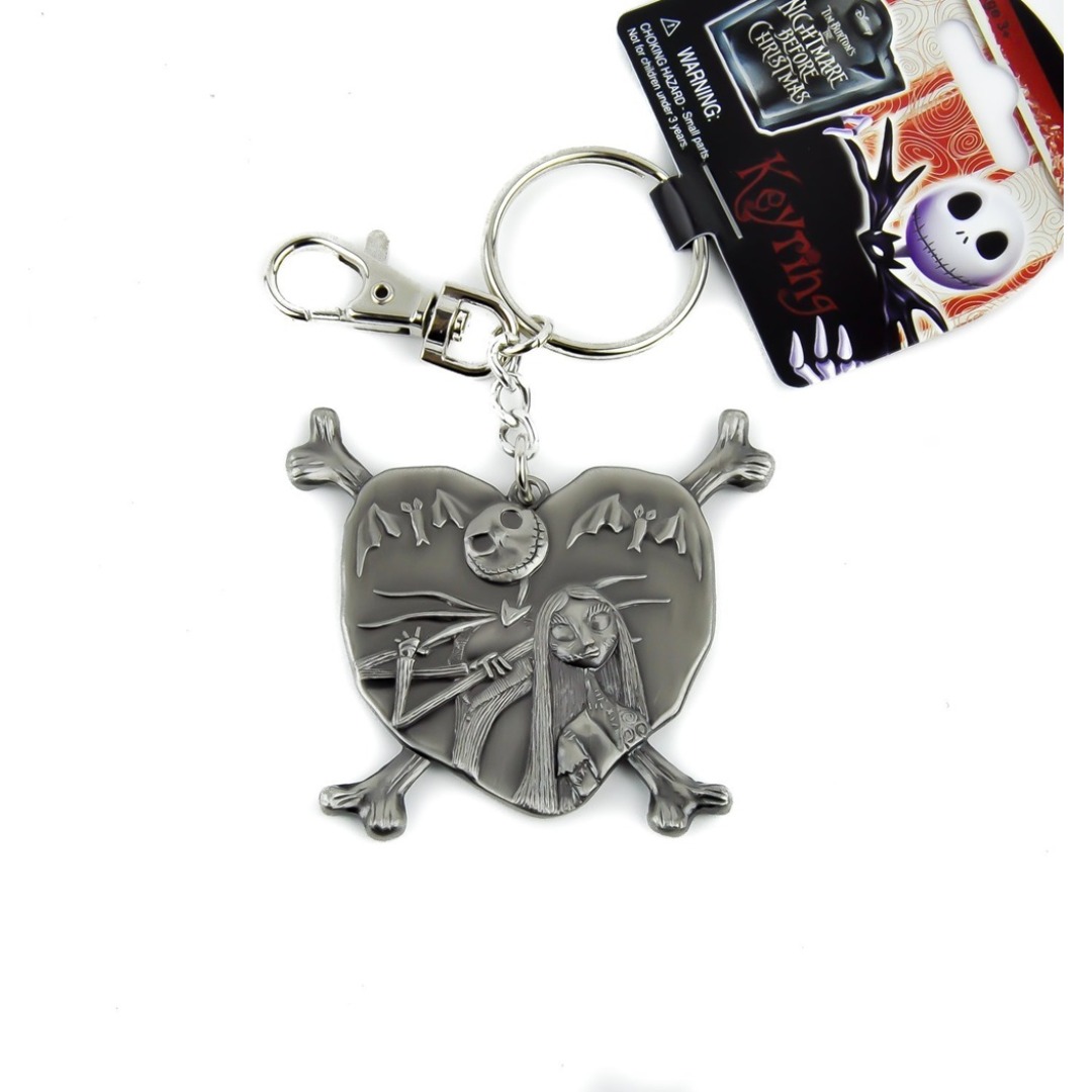 pos-077764215988-42aa2bffbea1ca03ec8785d49f07e550.jpg Disney Nightmare Before Christmas Jack & Sally In Heart Keychain - Image 1