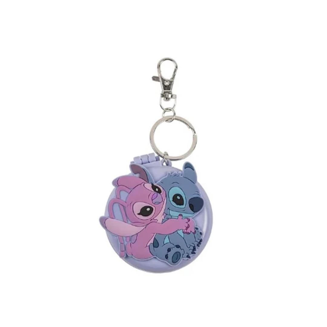 pos-0887746847744-b72fe6176227c2066ffb32e4e7477028.jpg Disney Stitch & Angel Compact Mirror & Hairbrush Keychain - Image 1