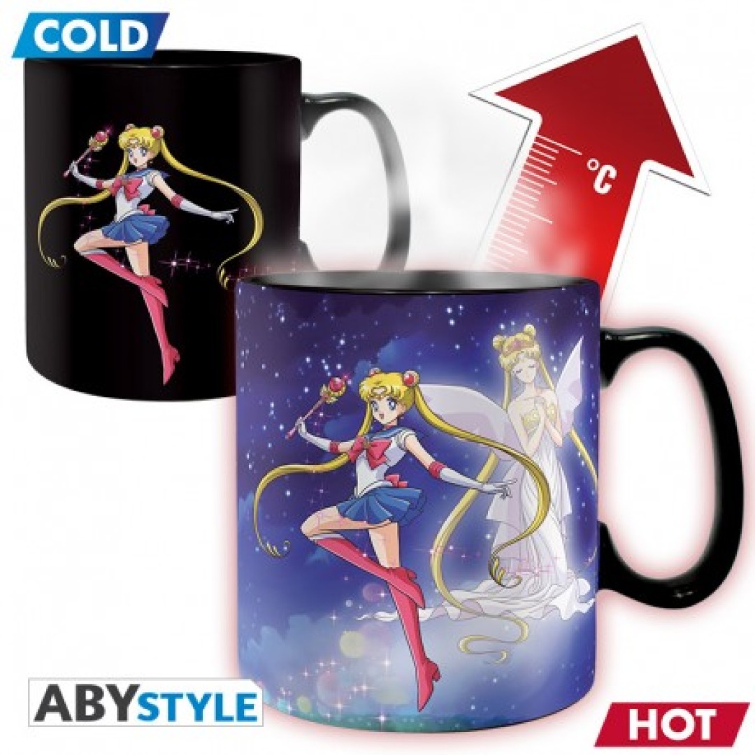 02b871470b5b9bf1f9bbe37fc1468041.jpg Sailor Moon Sailor & Chibi Heat Change Mug 460ml - Image 1