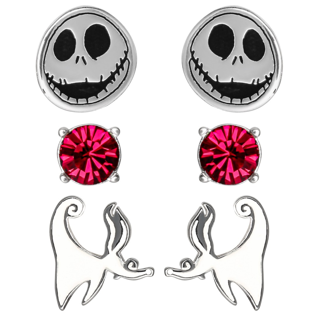 1b735a0b345226d5596ed45c6db696f9.jpg Disney Nightmare Before Christmas 3 Pairs of Studs Earrings Plated Brass - Image 1