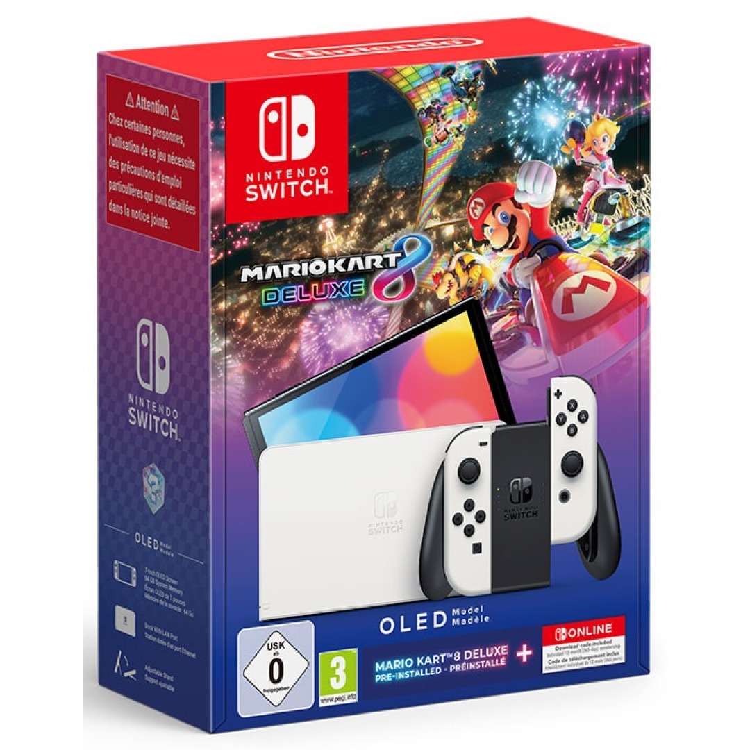 2e0357eb8ecaeb33613bbdfab658ab0c-1.jpg Nintendo Switch OLED Console - White Mario Kart 8 Deluxe & 12 Month Subscription - Image 1