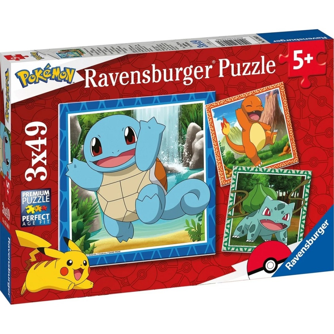 42fe291a7f57ef588b9d9b65e6b8e9f7.jpg Pokemon Charmander, Bulbasaur and Squirtle 3 Puzzles 49 Pieces - Image 1