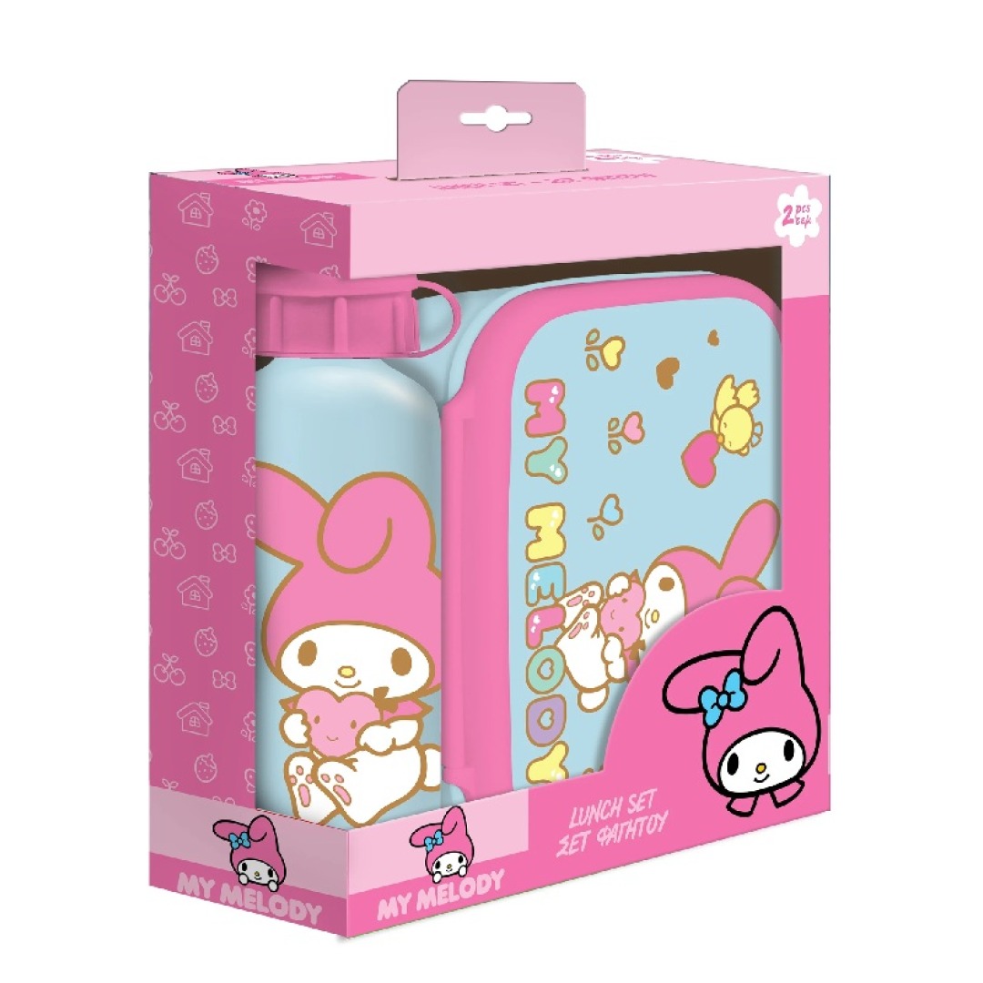 435225e993b2b3cd9efcf0136b89a7ac.jpg My Melody Set of Lunch Box & Allumium Bottle 500ml - Image 1