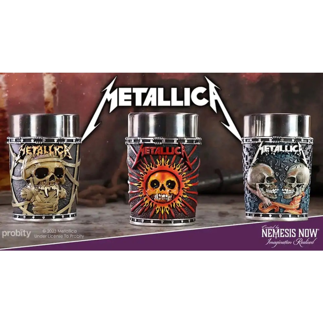 6448b787971ce5ff8cf4d77dc937b262.jpg Metallica Pushead Art Nemesis Now Set of 3 Shot Glasses - Image 1