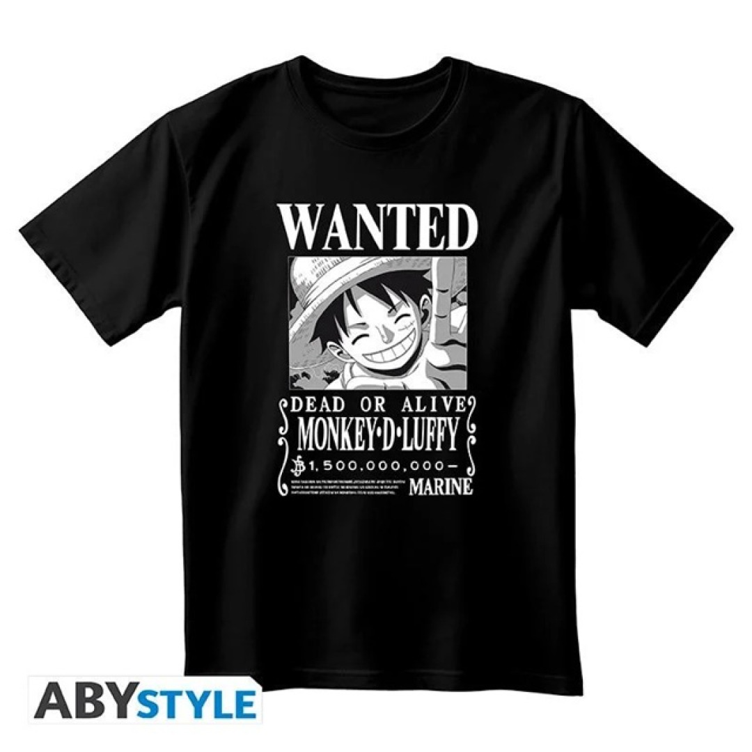 67c8f824dbbacd43e1448cd5636eaed1.jpg One Piece Wanted Luffy Black T-Shirt (XS) - Image 1