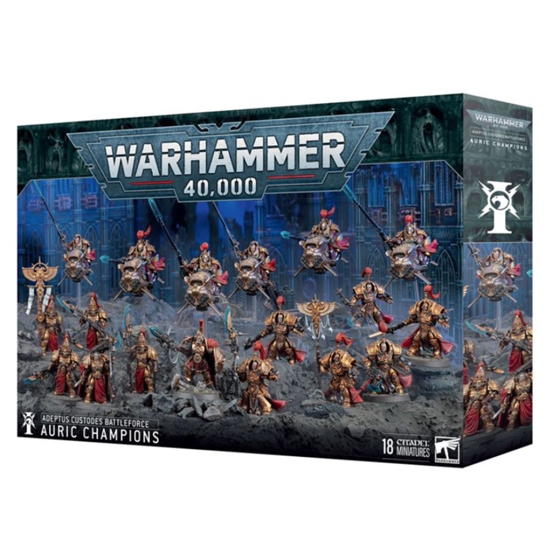 6e87b5bc356262eb4480ae76d1d4bf76.jpg Warhammer 40,000 Adeptus Custodes Battleforce Auric Champions (01-20) - Image 1