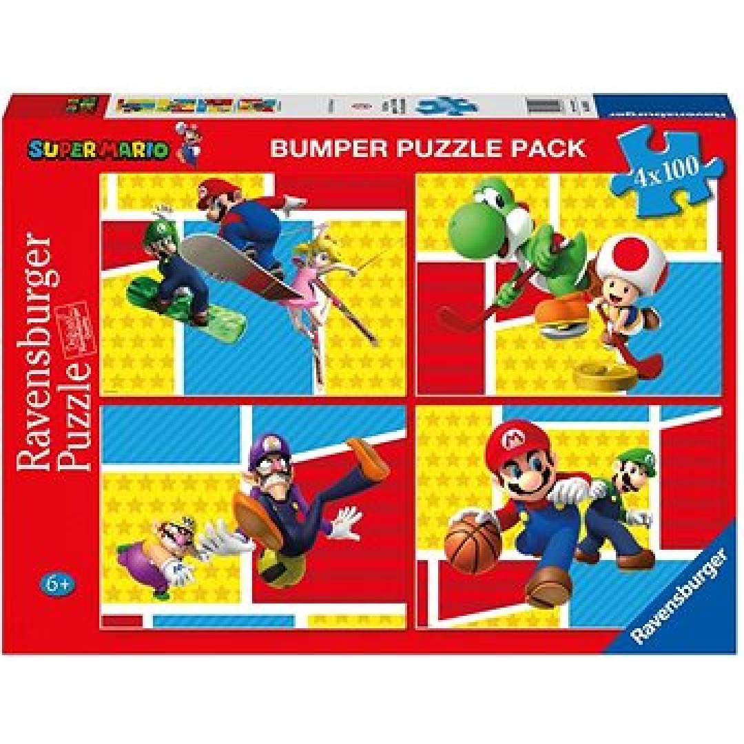 807d7c0ef971e3481558e70293be2313.jpg Ravensburger 51953 Super Mario Bumper Puzzle 4x 100 Pieces - Image 1