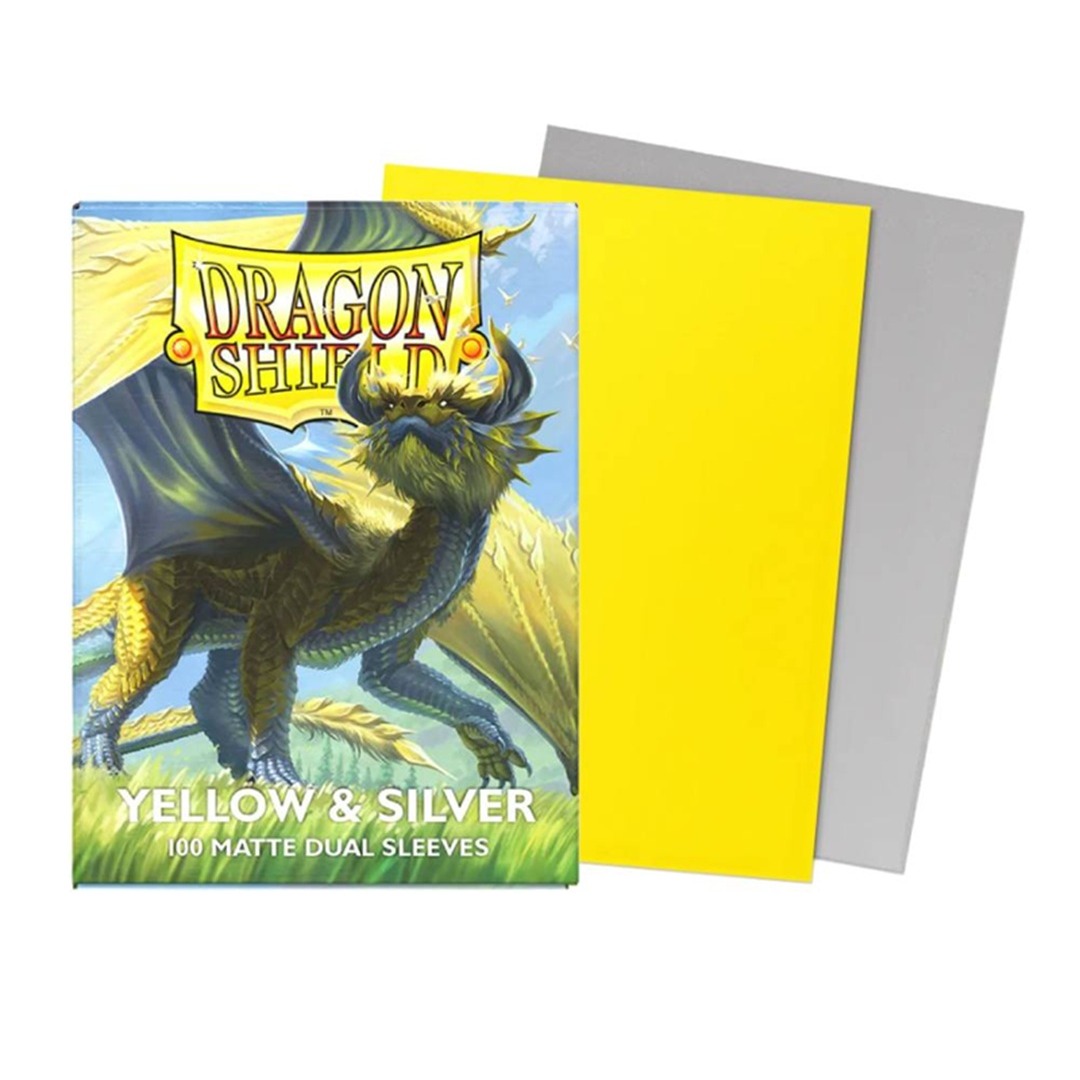 9f4a41ebc8a9239b87686003426bd907.jpg Dragon Shield Yellow & Silver Matte Dual Sleeves (100ct) - Image 1