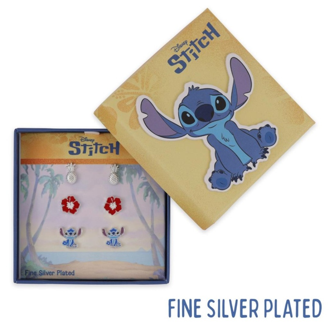 a5c9b47a3f98882332cfbffc753e56c1-2.jpg Disney Stitch Pineapple & Flower 3 Pairs of Studs Earrings Plated Brass - Image 1