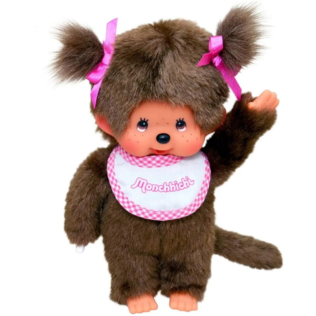 ad20e93bb8c2393126bd00412d14ca98.jpg Monchhichi Girl Pink & White Bib Plush 20cm - Image 1