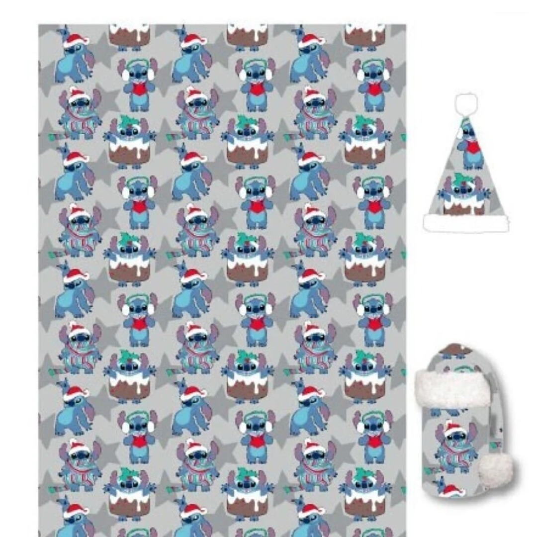 ad85a6be9ddd52028b0eea7ad1c7d040.jpg Disney Stitch Christmas Hat & Flanel Blanket 110x140cm - Image 1