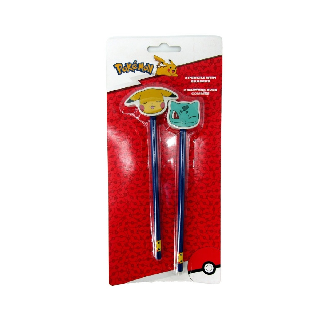 b0caa00a7010c2b3f9424f724f5ecf0b.jpg Pokemon Pikachu and Bulbasaur 2 Pencils with Eraser - Image 1