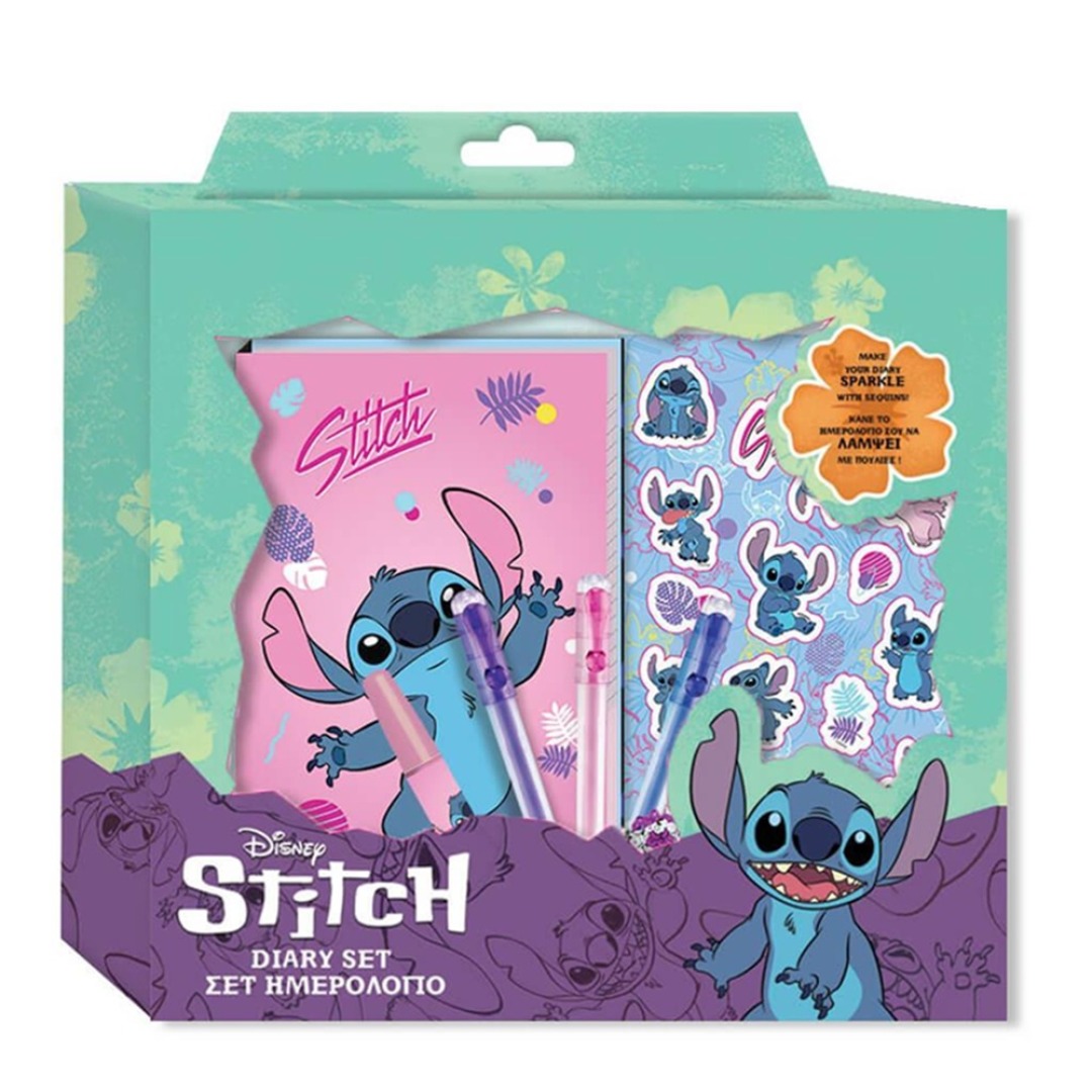c61ef27607b9000bff21d2e4b70aaa1b.jpg Disney Stitch Notebook + Stickers + Pen Gift Set - Image 1