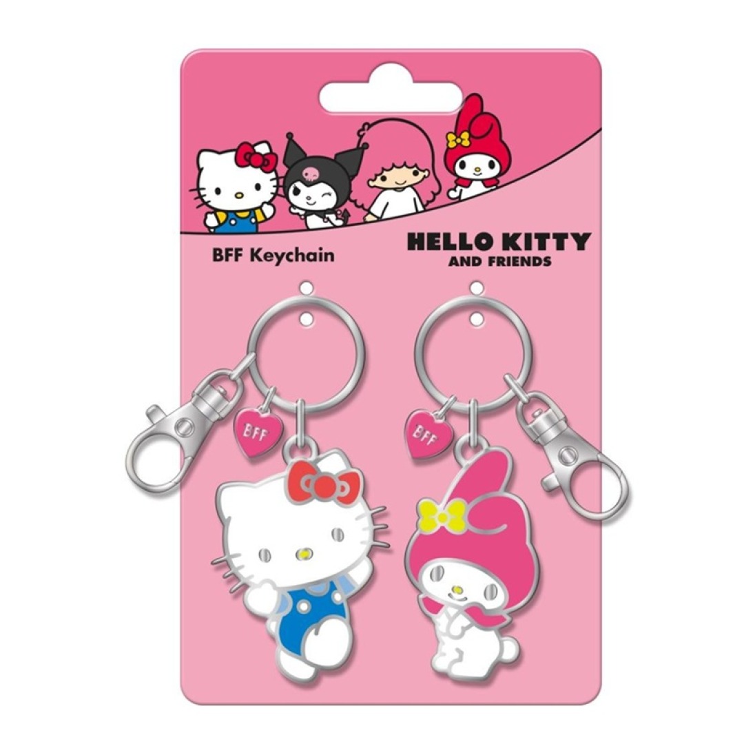 c92a8cdfbb48031b5922513831567f1a.jpg Hello Kitty & My Melody Duo Set Metal BFF Keychains - Image 1