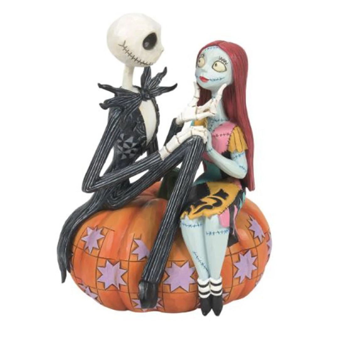 cbf254dbb64b43d3459a6d5cf0b86702-2.jpg Disney Nightmare Before Christmas Jack & Sally On Pumpkin Enesco Traditions Figurine - Image 1
