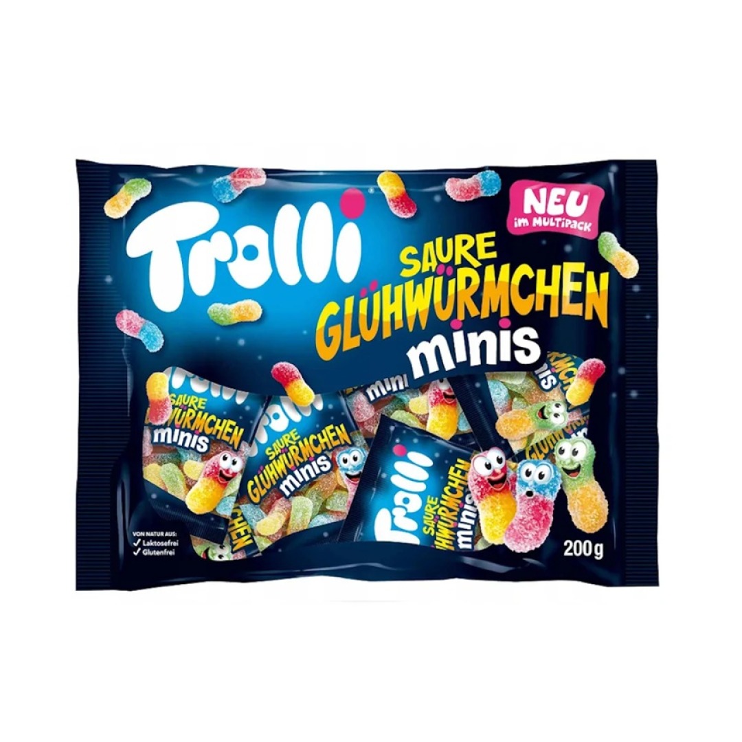 d6a90d00da812dcc9f7e46d5a32ce976.jpg Trolli Sour Glowworms Minis 200g - Image 1