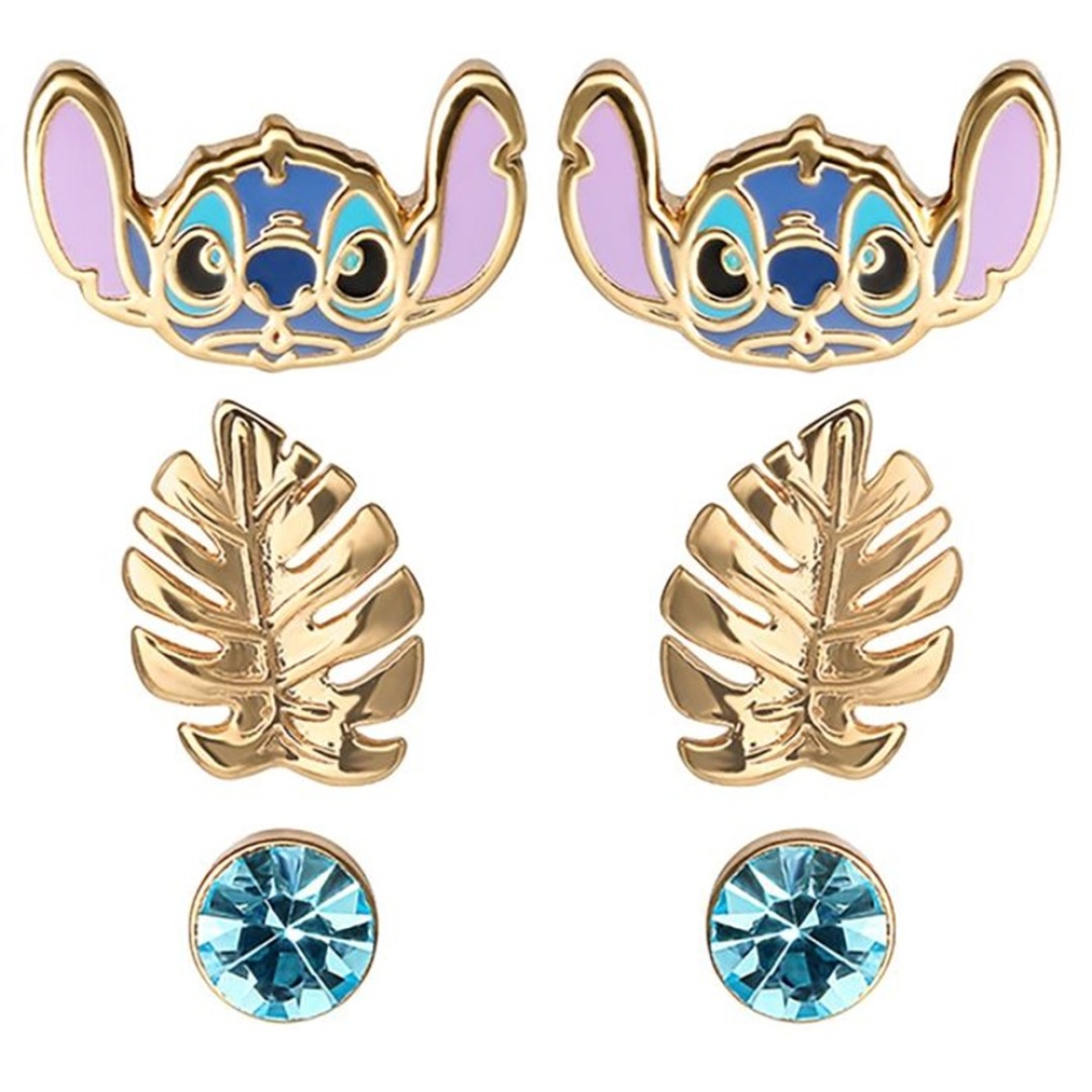 d98fbad411de67d0deac53bdffed3729.jpg Disney Stitch Blue & Gold 3 Pairs of Studs Earrings - Image 1