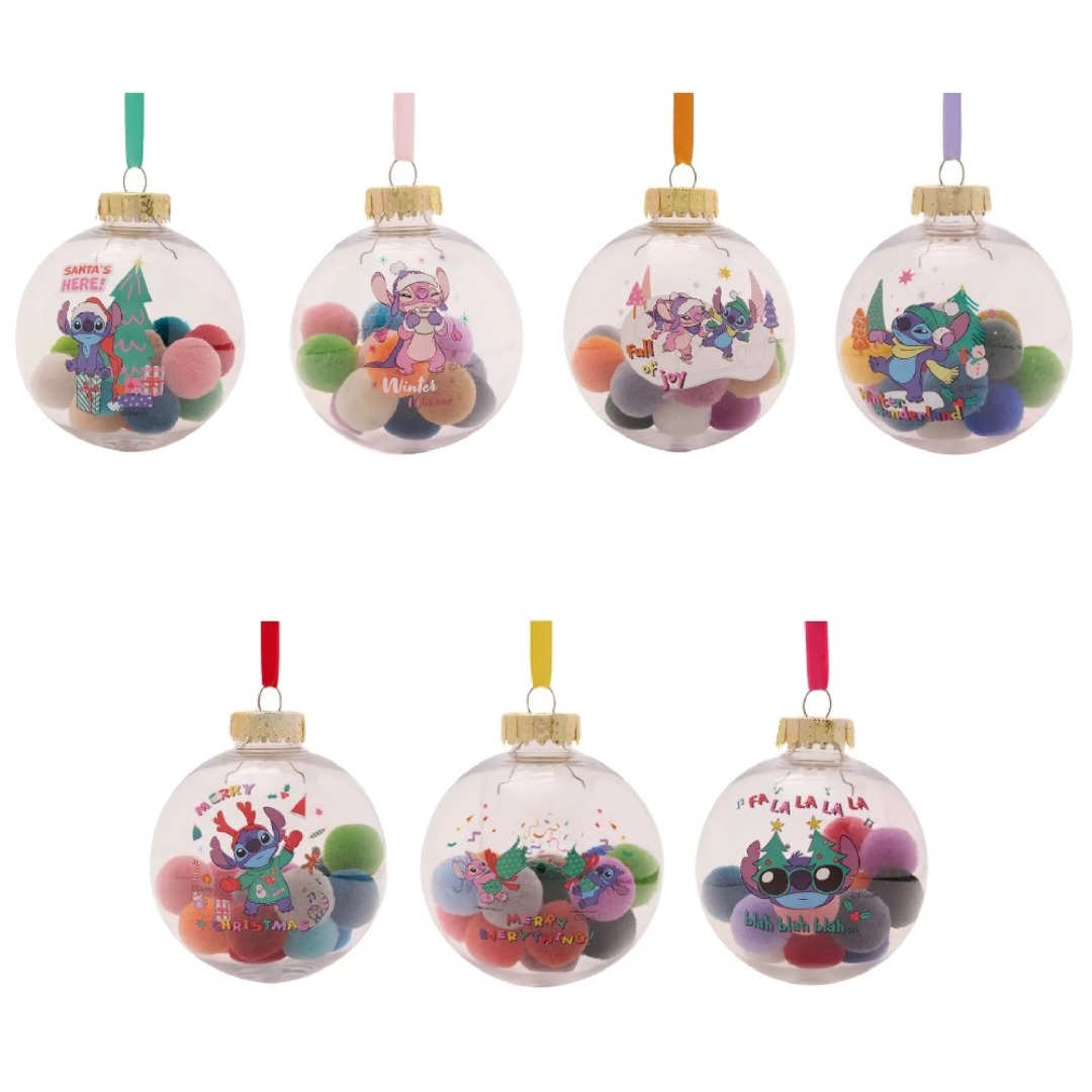 pos-5017224994126-5c6302284fe551b4d033f9c91884059b.jpg Disney Stitch Set of 7 Christmas Pom Poms Baubles - Image 1