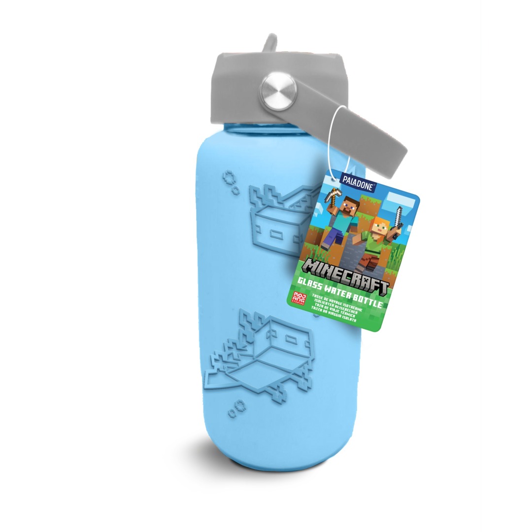 72dbce8fc1ee219d8785e3f6777d71f1.jpg Minecraft Glass Water Bottle with Silicon Sleeve - Image 1