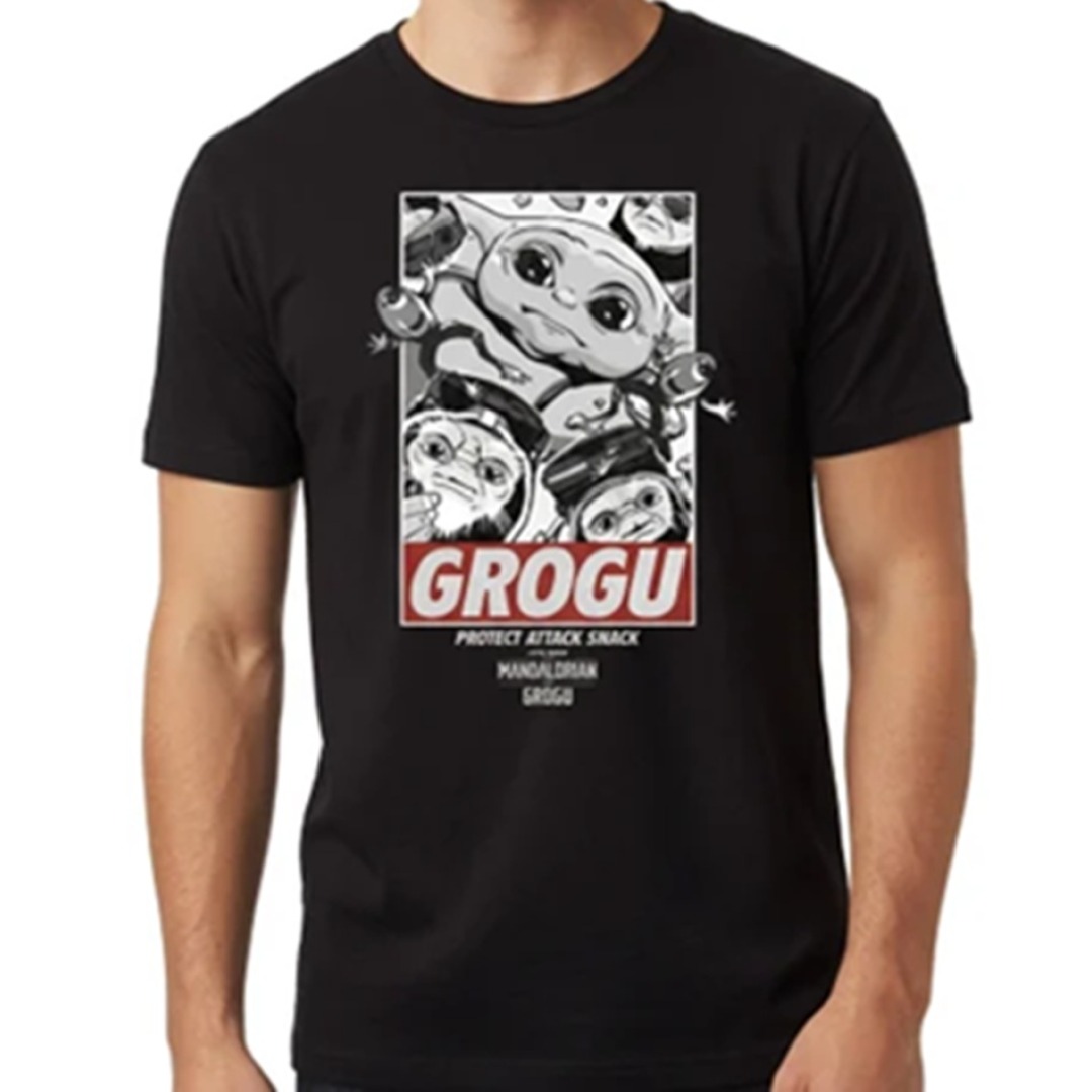 a891d3c9be63c675aab9decd9a765a13.jpg Star Wars The Mandalorian & Grogu Protect Attack Snack Black T-Shirt (XXL) - Image 1