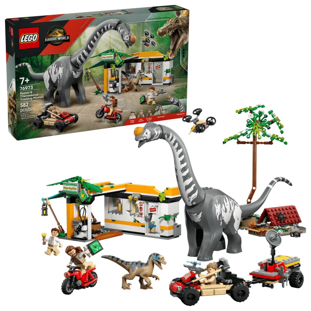 2594fd6a6241ef0d38cb0dc03d3374e5.jpg LEGO Jurassic World 76973 Raptor & Titanosaurus Tracking Mission - Image 1