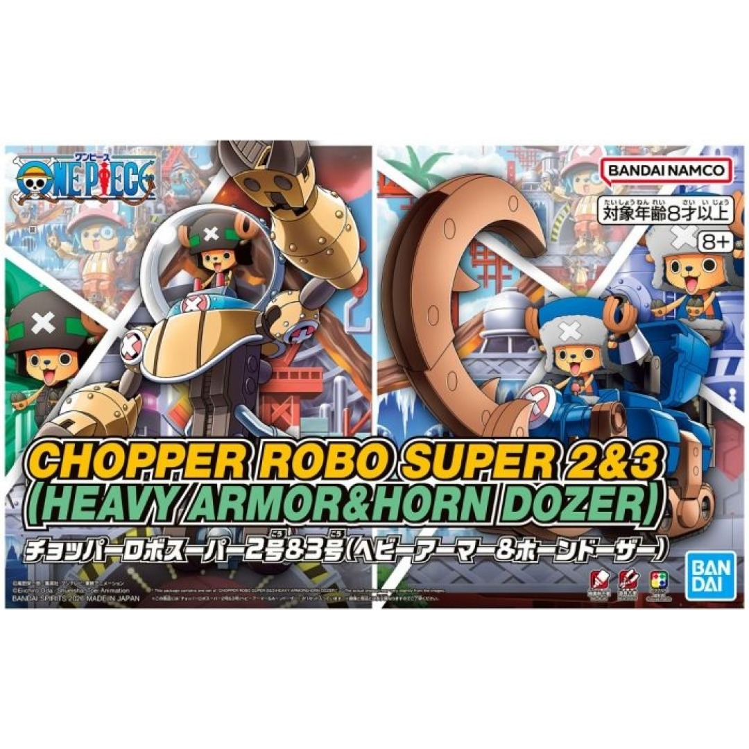 5f7d7f11bb333308a48db3cbae5a0274.jpg One Piece Chopper Robo Supper 2 & 3 Heavy Armor & Horn Dozer Bandai Model Kit - Image 1