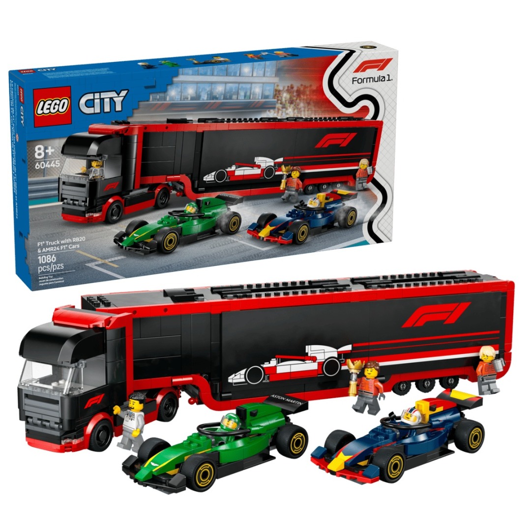 dcb2754aa5f6f822fd6ce8df45ccaedb.jpg LEGO City 60445 F1 Truck with RB20 & AMR24 F1 Cars - Image 1