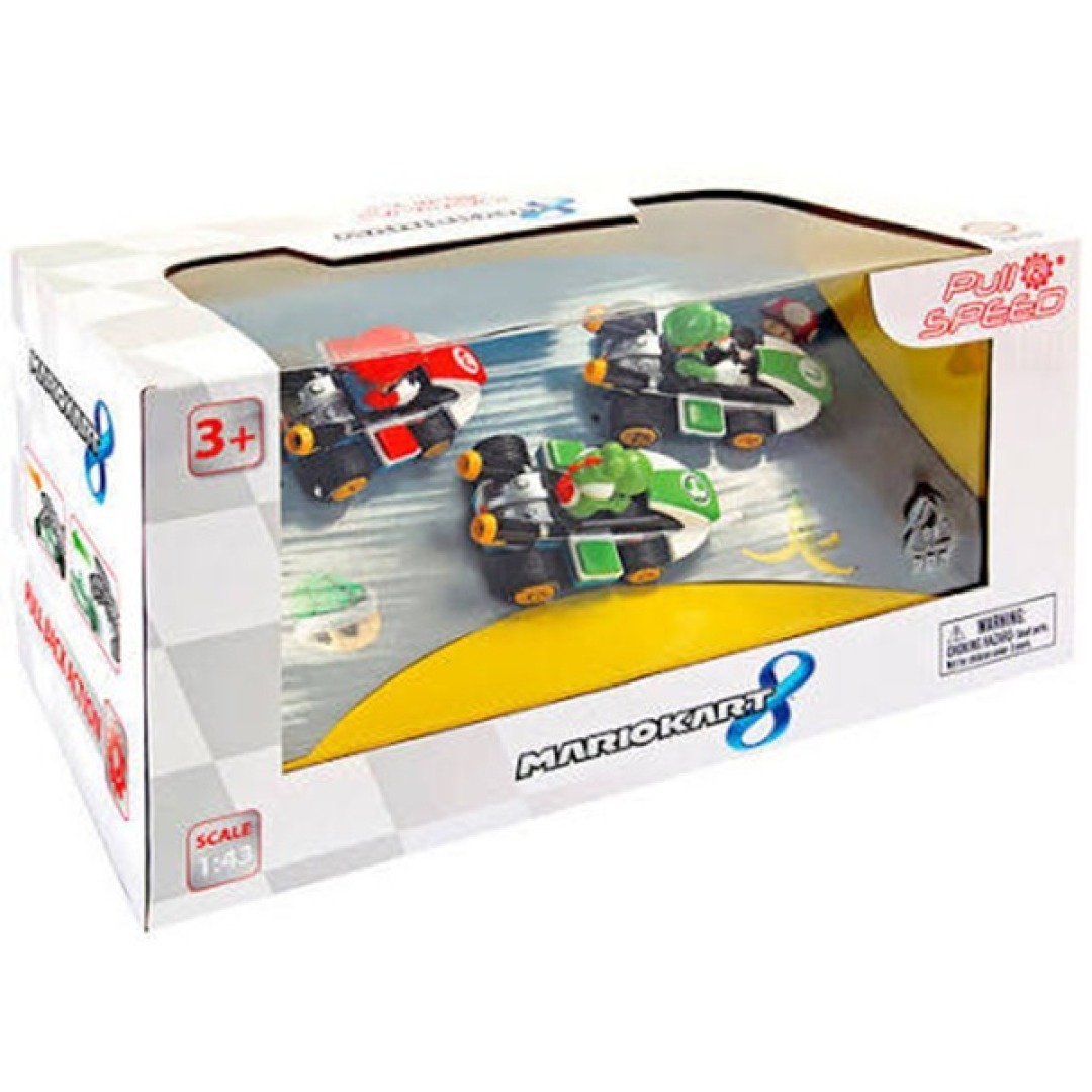 72c827b7a96ee261dcb784edaf848cb5.jpg Super Mario Kart Mario, Luigi, Yoshi Multipack 3 Cars Pull Back Action - Image 1