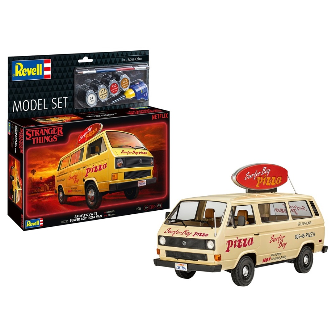 77d2a8aeec7961772f49354a92aa5e8c.jpg Stranger Things VW T3 Bus "Surfer Boy" 1/25 Revell Model Kit - Image 1