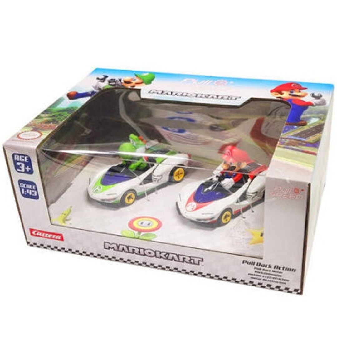d5224856092bc105172dac73ff101d8e.jpg Super Mario Kart Mario & Yoshi Twinpack PWing Pull Back Action - Image 1